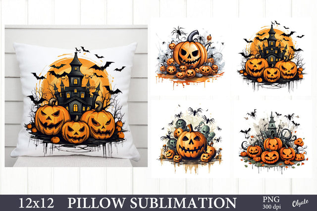 Scary Pumpkins Pillow Sublimation. Pillow Design PNG Sublimation Olga Terlyanskaya 