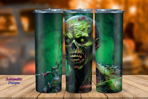 Scary Zombie 20 oz Tumbler Wrap | Halloween 20 oz Skinny Tumbler Wrap Sublimation Zombie Design Sublimation Sublimatiz Designs 