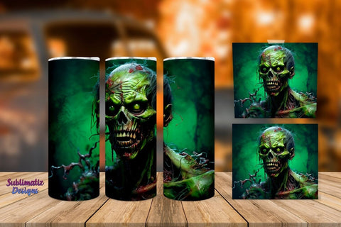 Scary Zombie 20 oz Tumbler Wrap | Halloween 20 oz Skinny Tumbler Wrap Sublimation Zombie Design Sublimation Sublimatiz Designs 
