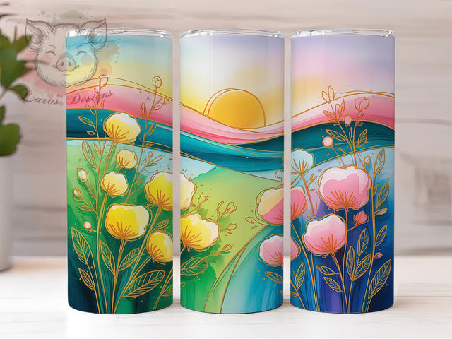 Scenic Field Flowers Tumbler Wrap, Scenic Design, Nature Theme, Floral Art, Vibrant Style, Tumbler Wrap, Sublimation Design Sublimation Lara' s Designs 