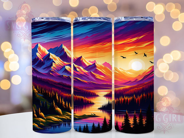 Scenic Mountain Landscape Tumbler, Scenic Wrap, Nature Art, Sublimation Art, 20oz Tumbler, Outdoor Design, Elegant Pattern Sublimation SvggirlplusArt 