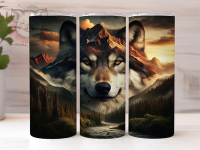 Scenic Mountain Wolf Forest Tumbler, Wildlife Nature Tumbler, Outdoor Mountain Wrap, Scenic Wolf Wrap, Artistic Nature Wrap, Sublimation Design, Trendy Gift Idea Sublimation Lara' s Designs 