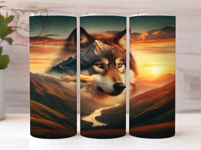 Scenic Mountain Wolf Forest Tumbler, Wildlife Nature Tumbler, Outdoor Mountain Wrap, Scenic Wolf Wrap, Artistic Nature Wrap, Sublimation Design, Trendy Gift Idea Sublimation Lara' s Designs 
