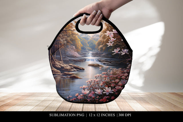Scenic Waterfall Lunch Bag Design, Sublimation PNG Sublimation BijouBay 