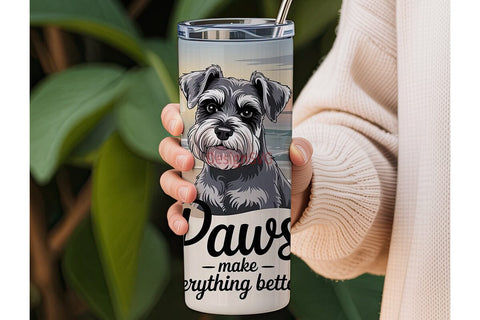 Schnauzer Beach Sunset 20oz Tumbler Sublimation DesignSVG 