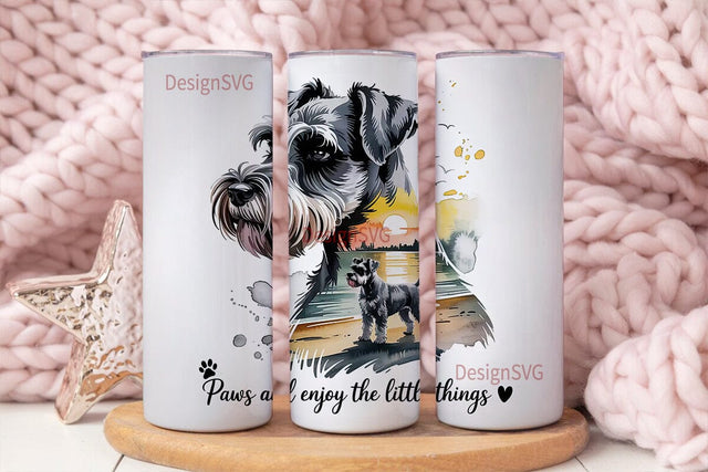 Schnauzer Beach Sunset 20oz Tumbler Wrap Sublimation DesignSVG 