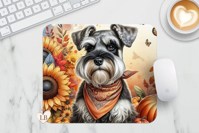 Schnauzer Mouse Pad - Autumn Dog Mousepad PNG Sublimation BijouBay 