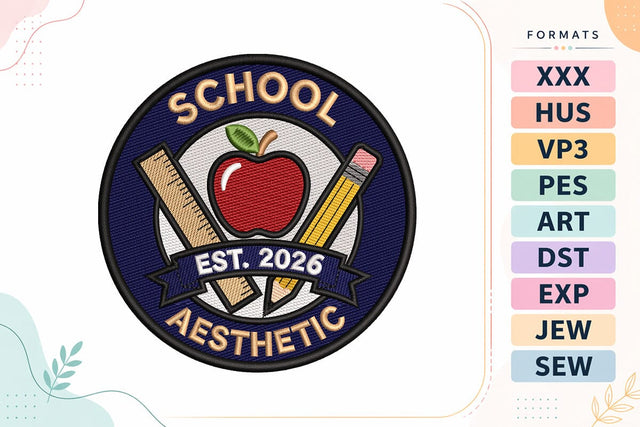 School Aesthetic Embroidery Design Badge Back To School Patch Embroidery/Applique DESIGNS sg embroidery 