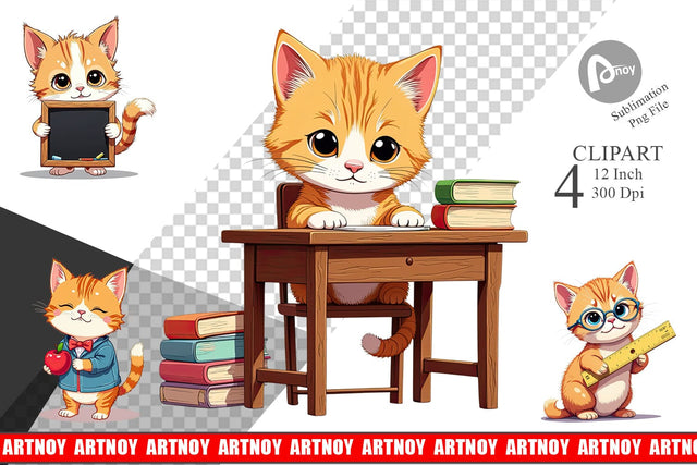 School Baby Cat Clipart Sublimation artnoy 