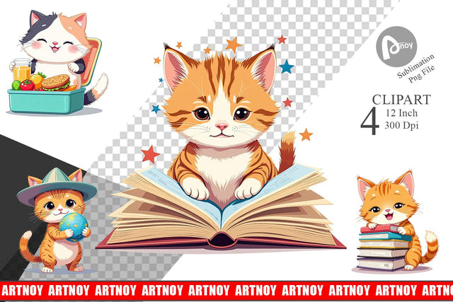 School Baby Cat Clipart Sublimation artnoy 