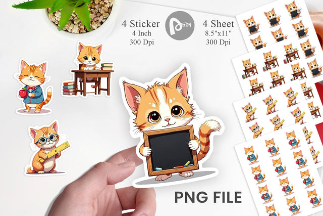 School Baby Cat Sticker Sublimation artnoy 