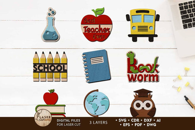 School Bundle Decorative Multilayer Templates SVG LaserCutano 