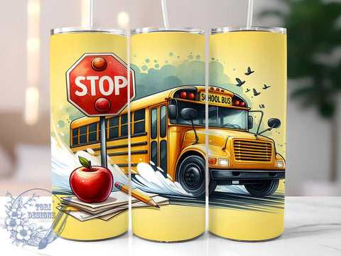 School Bus 20oz Skinny Tumbler, Back To School Tumbler Png, Straight & Tapered Tumbler Wrap, Instant Digital Download Sublimation ToriDesigns 
