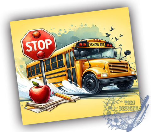 School Bus 20oz Skinny Tumbler, Back To School Tumbler Png, Straight & Tapered Tumbler Wrap, Instant Digital Download Sublimation ToriDesigns 