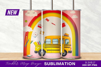School Bus And Rainbow On Wall Mural Sublimation Regulrcrative 