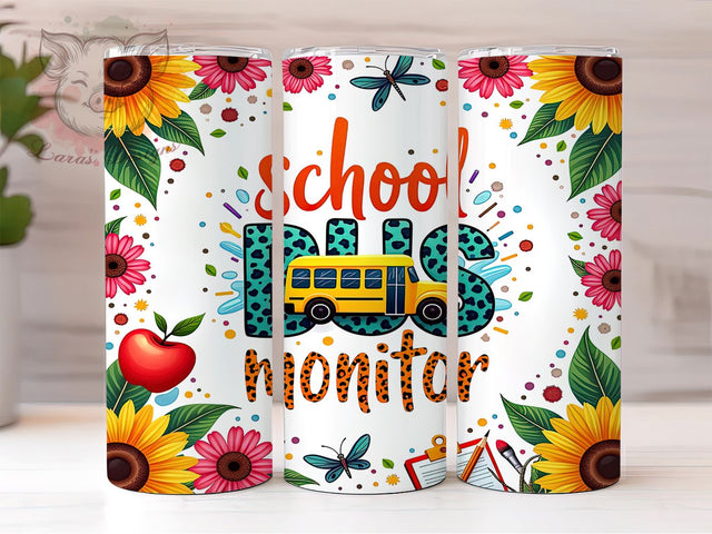 School Bus Driver & Monitor Educational Tumbler Wrap, Bus Monitor Gift, 20oz Tumbler, Sublimation Wrap, Teacher Gift, Bus Driver Mug, Educational Drinkware Sublimation Lara' s Designs 