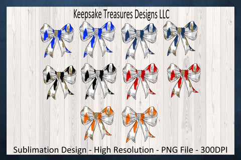 School Color Bows, Part 1 Color Bows, Sublimation PNG, School Spirit Shirts, Football Team, Baseball Team, Individual PNGs, Digital Download, Printable PNG Sublimation Keepsake Treasures Designs LLC. 