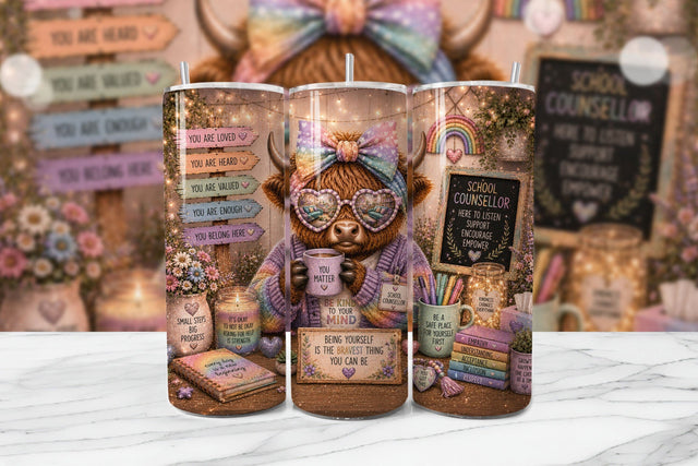School Counselor Cow Tumbler Wrap Sublimation BijouBay 