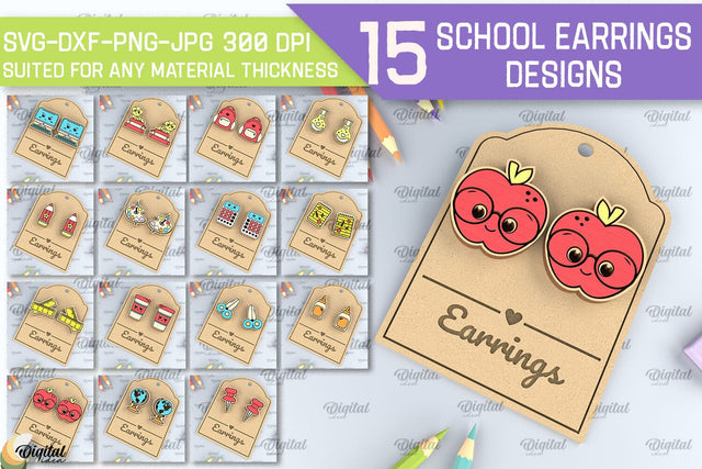 School Earrings Laser Cut Bundle. School Jewelry SVG SVG Evgenyia Guschina 