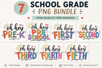 School Grade PNG Bundle | 7 Back to School Grade Designs SVG BillahCrafts 