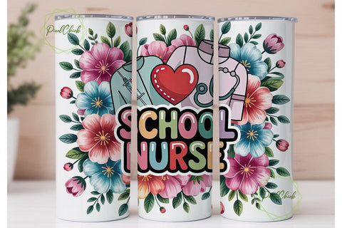 School Nurse 20oz Tumbler Wrap Sublimation PixelChick 