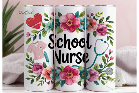 School Nurse 20oz Tumbler Wrap Sublimation PixelChick 