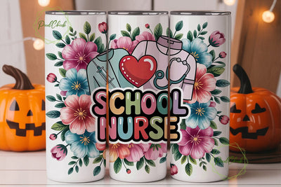 School Nurse 20oz Tumbler Wrap Sublimation PixelChick 