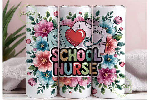 School Nurse 20oz Tumbler Wrap Sublimation PixelChick 