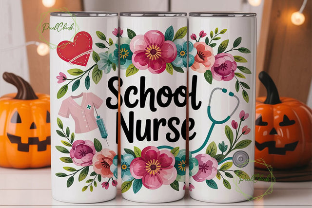 School Nurse 20oz Tumbler Wrap Sublimation PixelChick 