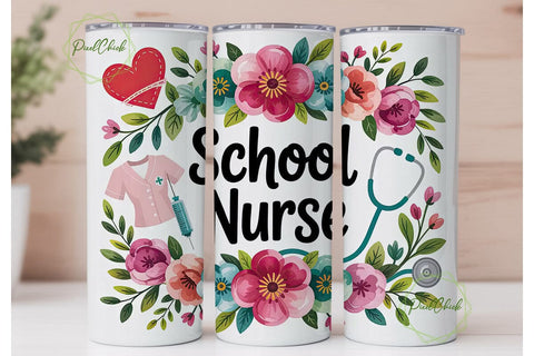 School Nurse 20oz Tumbler Wrap Sublimation PixelChick 