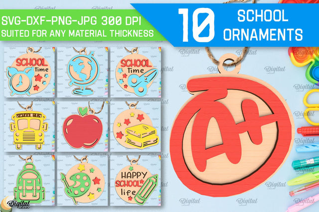 School Ornaments Laser Cut Bundle. Teacher Ornaments SVG SVG Evgenyia Guschina 