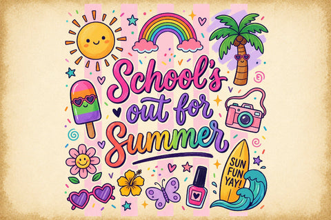 School out Summer Cute Doodle PNG Sublimation designartist 