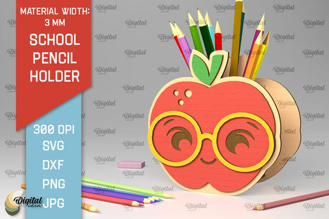 School Pencil Holder Laser Cut. Pen Holders SVG Design SVG Evgenyia Guschina 