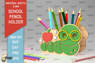 School Pencil Holder Laser Cut. Pen Holders SVG Design SVG Evgenyia Guschina 