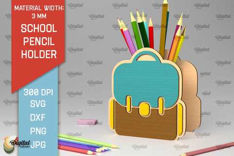 School Pencil Holder Laser Cut. Pen Holders SVG Design SVG Evgenyia Guschina 