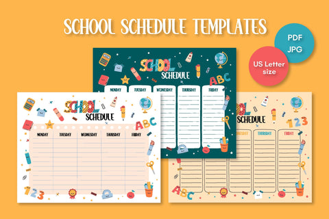 School Schedule Printable Template PDF | Colorful US Letter Worksheets for Elementary / Homeschool Students | Weekly Lesson Planner for Kids Sublimation AnnaViolet_store 