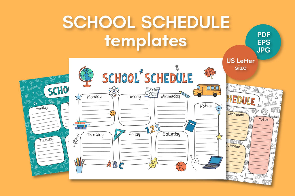 School Schedule Template PDF | Printable US Letter Worksheet for ...