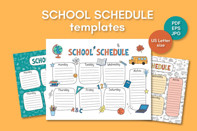 School Schedule Template PDF | Printable US Letter Worksheet for Elementary / Homeschool Students | Weekly Daily Lesson Planner for Children Sublimation AnnaViolet_store 