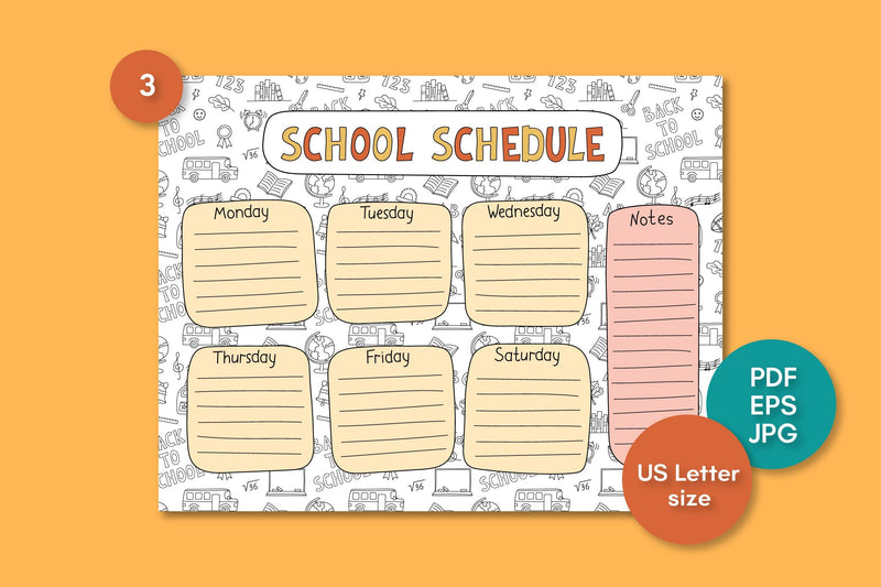 School Schedule Template PDF | Printable US Letter Worksheet for ...