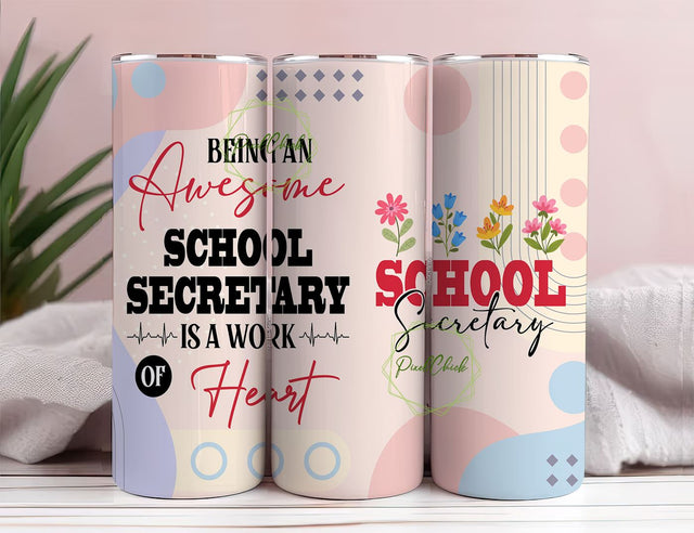 School Secretary Tumbler Stainless Steel 20oz, Funny School Secretary Gifts Bulk For Birthday Christmas, School Secretary Appreciation Sublimation PixelChick 