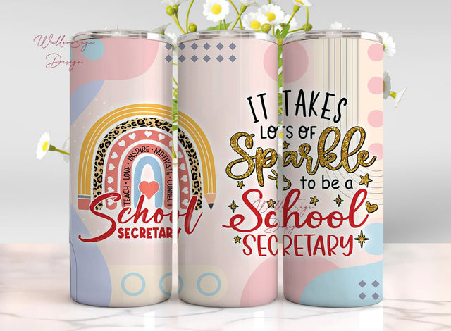 School Secretary Tumbler Stainless Steel 20oz, Funny School Secretary Gifts Bulk For Birthday ChristmasSchool Secretary Appreciation Sublimation WillowSageDesign 