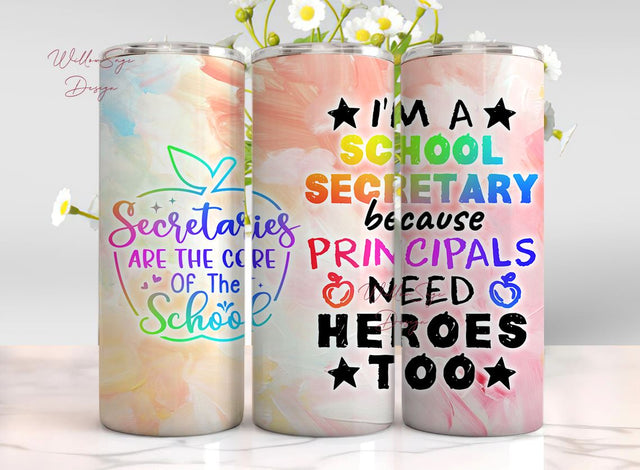 School Secretary Tumbler Stainless Steel 20oz, Funny School Secretary Gifts Bulk For Birthday ChristmasSchool Secretary Appreciation Sublimation WillowSageDesign 