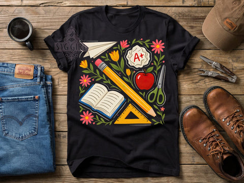 School Supplies Fun T-Shirt PNG, School Supplies, Classroom Fun, Back To School, Teacher Life, Sublimation PNG, Statement Shirt, Student Style Sublimation SvggirlplusArt 