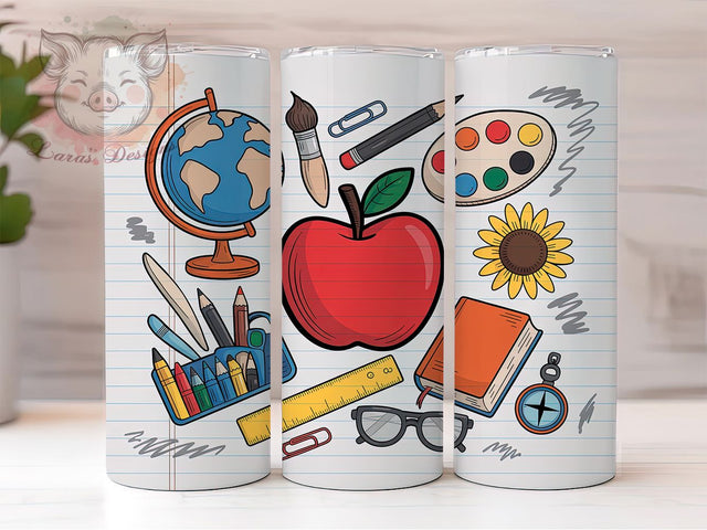School Tools & Learning Icons Tumbler Wrap, School Supplies, Teaching Tools, Classroom Design, Learning Elements, Teacher Pattern, School Graphics Sublimation Lara' s Designs 
