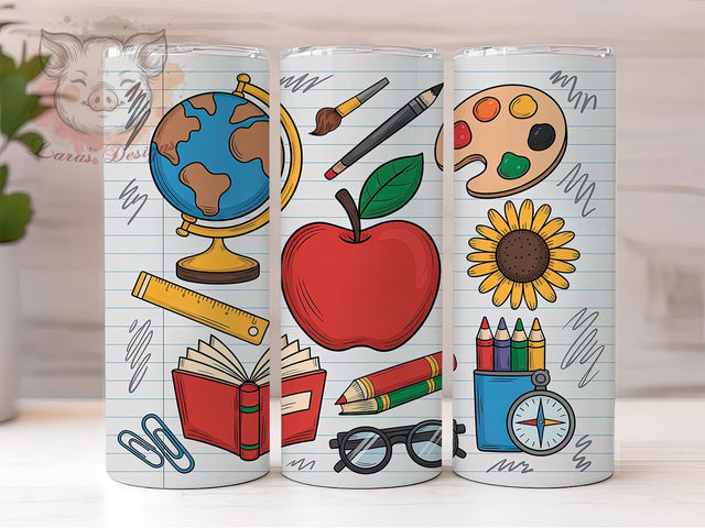 School Tools & Learning Icons Tumbler Wrap, School Supplies, Teaching Tools, Classroom Design, Learning Elements, Teacher Pattern, School Graphics Sublimation Lara' s Designs 