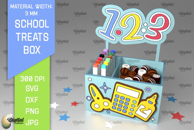 School Treats Box SVG. 3D School Gift Box Laser Cut SVG Evgenyia Guschina 