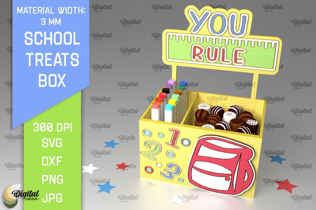 School Treats Box SVG. 3D School Gift Box Laser Cut SVG Evgenyia Guschina 