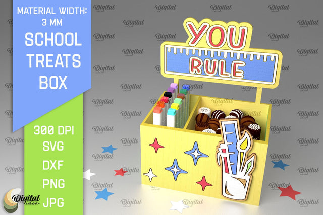 School Treats Box SVG. 3D School Gift Box Laser Cut SVG Evgenyia Guschina 