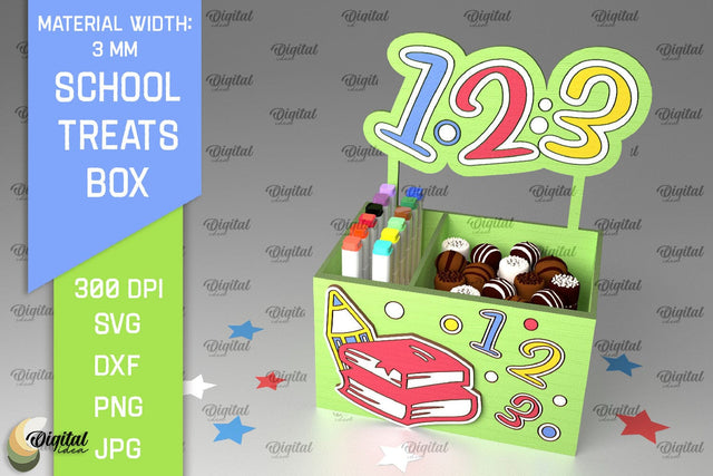 School Treats Box SVG. 3D School Gift Box Laser Cut SVG Evgenyia Guschina 