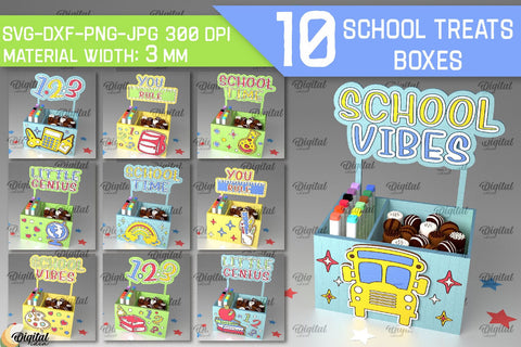 School Treats Boxes SVG Bundle. 3D School Gift Boxes Laser Cut SVG Evgenyia Guschina 